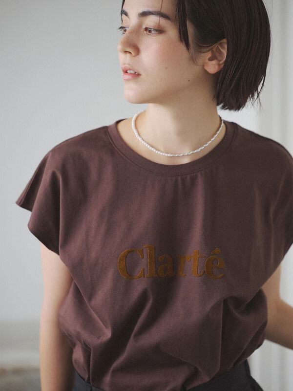 セール】 フロッキープリントフレンチスリーブTシャツ（オフホワイト