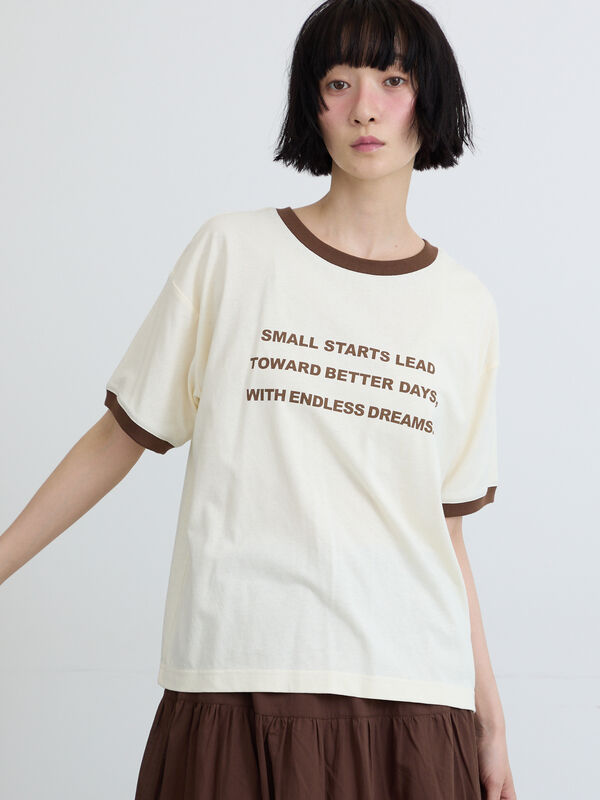 接触冷感】プリントリンガーTシャツ（グリーン/ネイビー/キナリ