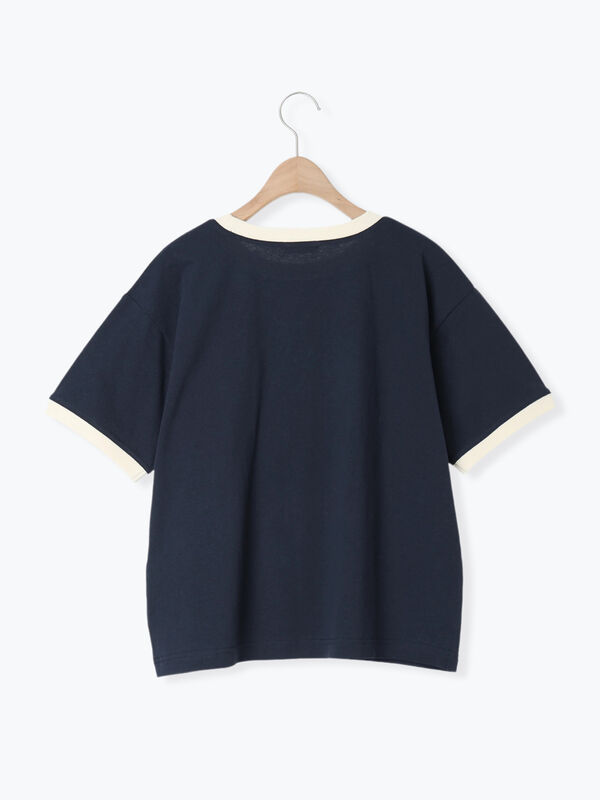 接触冷感】プリントリンガーTシャツ（グリーン/ネイビー/キナリ