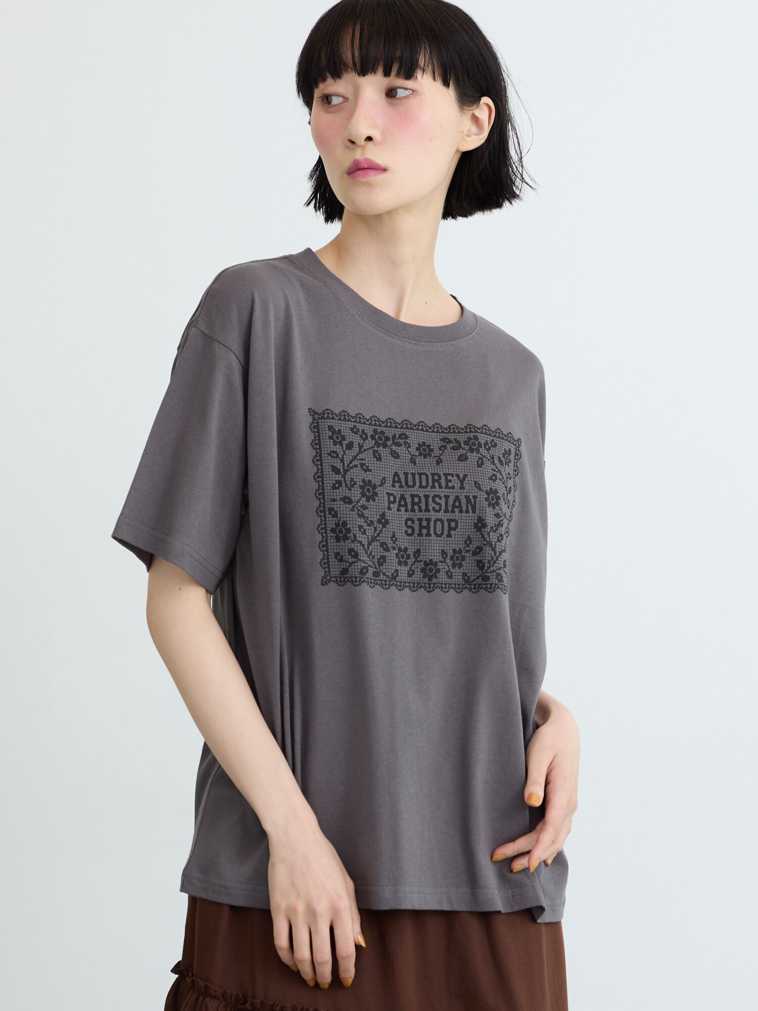 セール】 【接触冷感】パーツレース風プリントTシャツ（オフホワイト