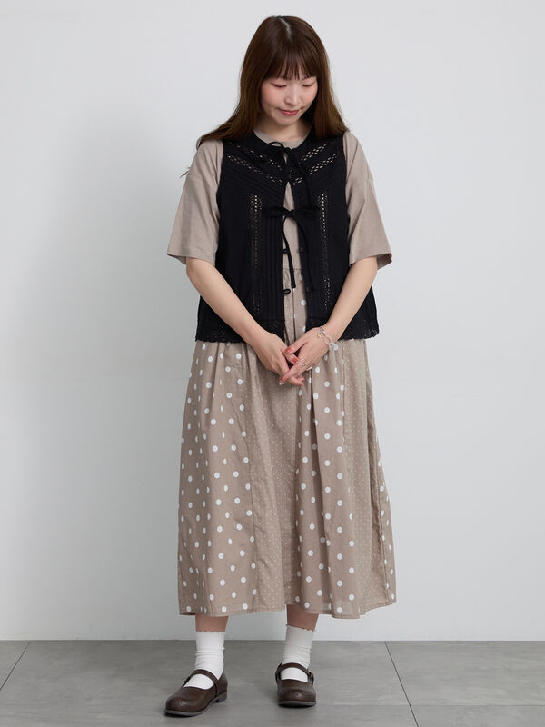 セール】 レース×ピンタックリボンベスト《限定カラーあり》（ブラック