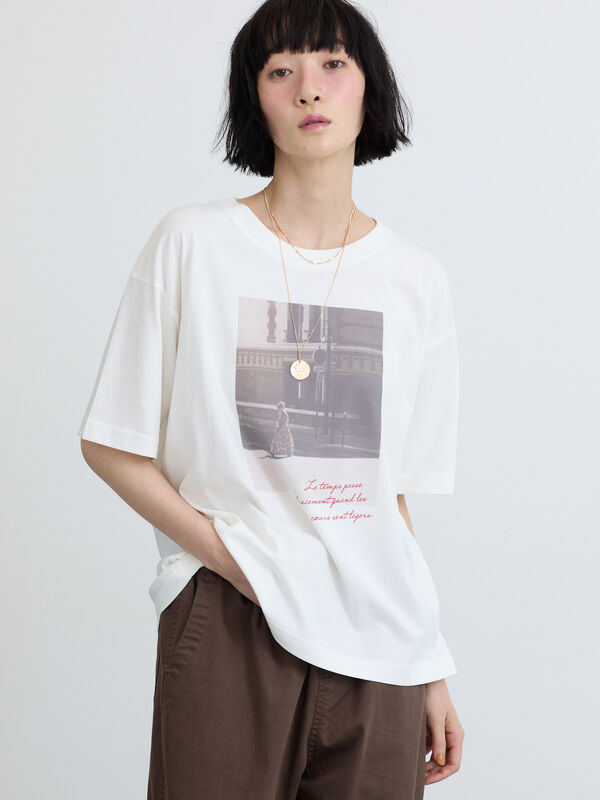 セール】 【接触冷感】転写プリントTシャツ（オフホワイト/グレー