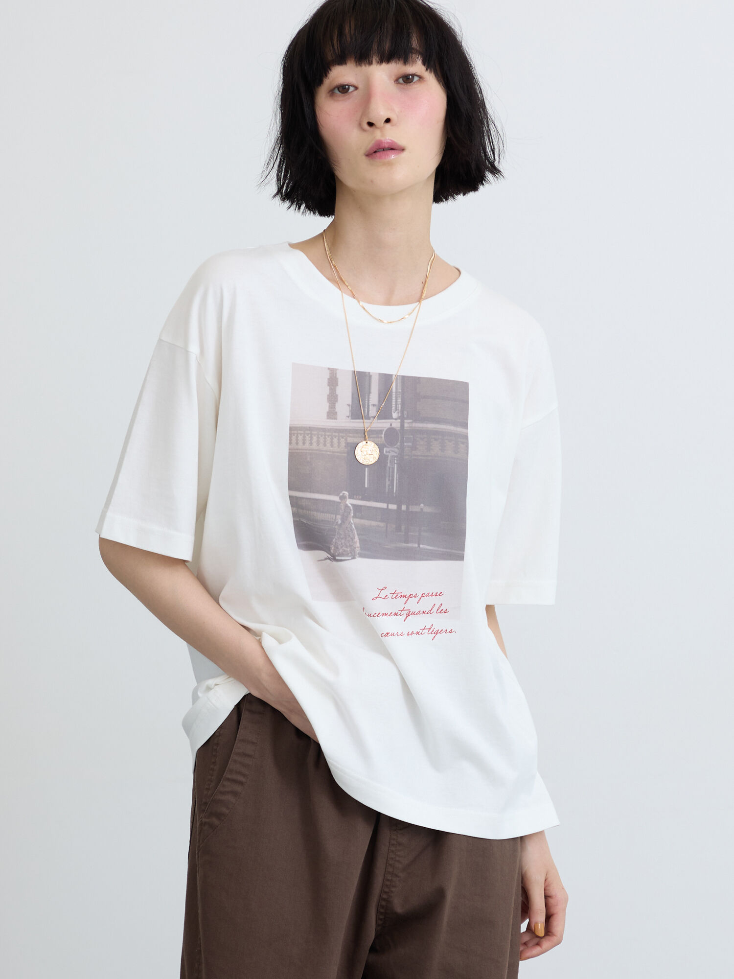 セール】 【接触冷感】転写プリントTシャツ（オフホワイト/グレー