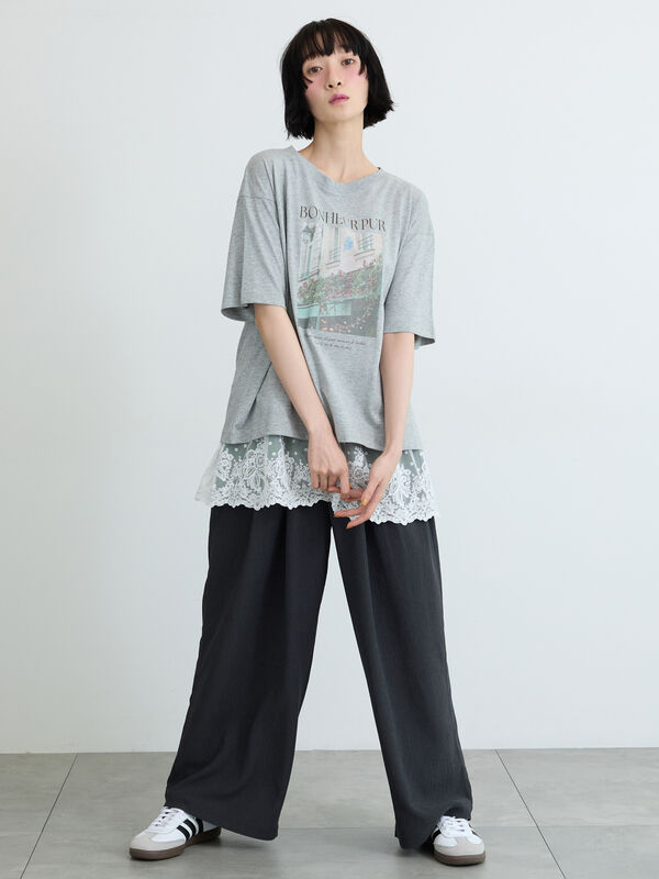 セール】 【接触冷感】転写プリントTシャツ（オフホワイト/グレー