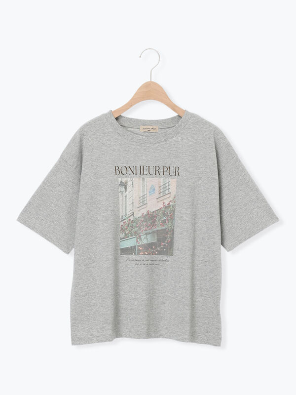 セール】 【接触冷感】転写プリントTシャツ（オフホワイト/グレー