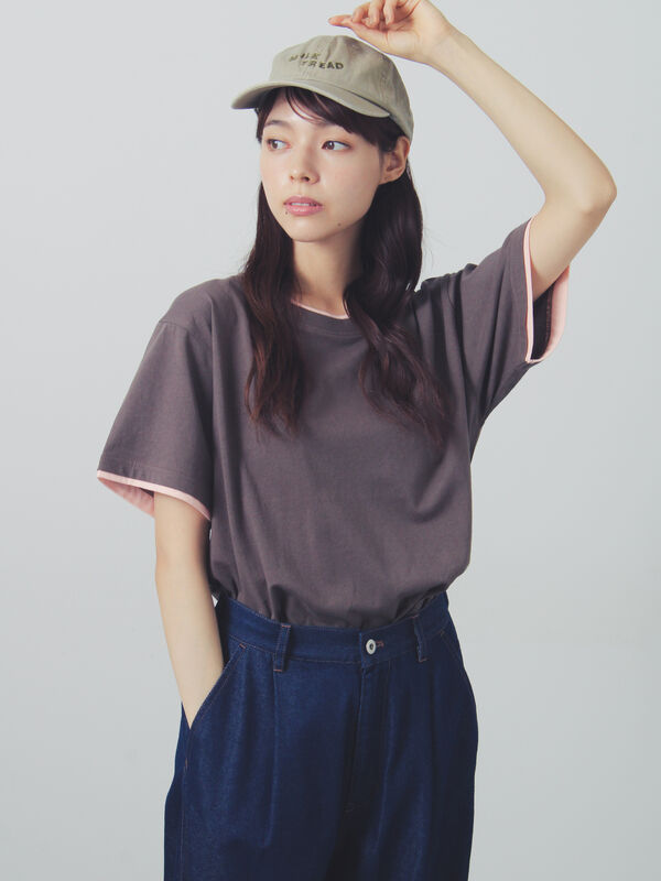 セール】 【USAコットン】レイヤード風Tシャツ（オフホワイト/ブラック