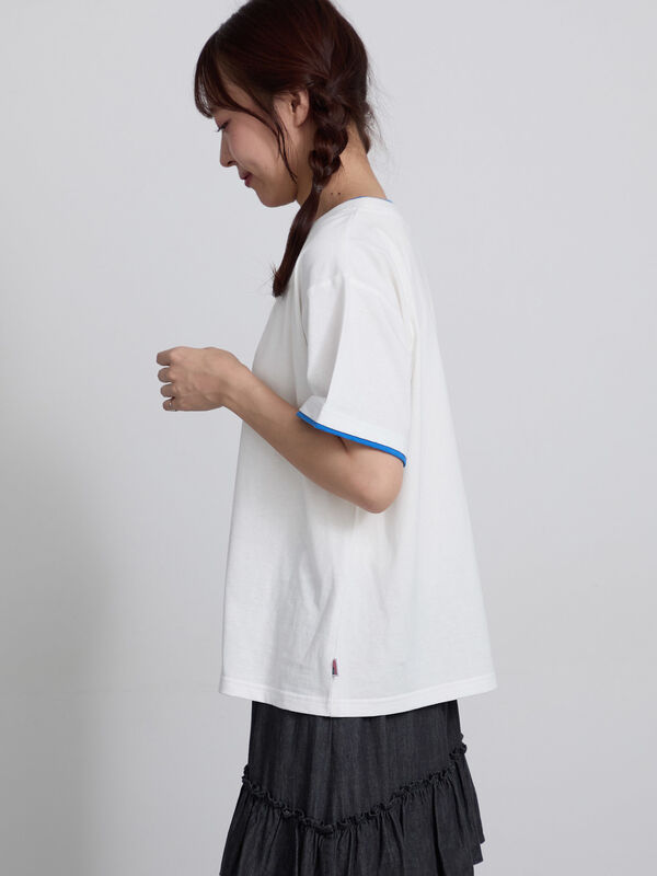 セール】 【USAコットン】レイヤード風Tシャツ（オフホワイト/ブラック