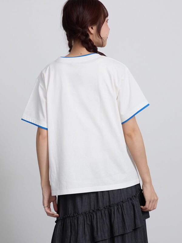セール】 【USAコットン】レイヤード風Tシャツ（オフホワイト/ブラック