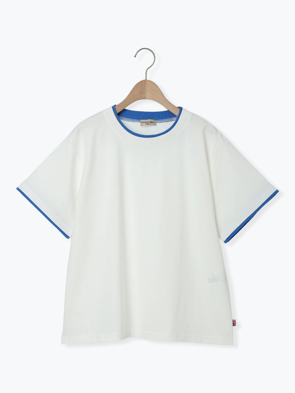 セール】 【USAコットン】レイヤード風Tシャツ（オフホワイト/ブラック