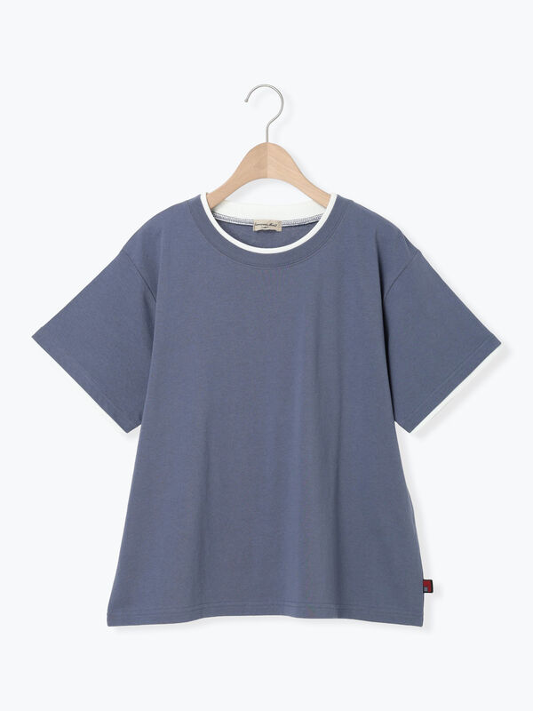 セール】 【USAコットン】レイヤード風Tシャツ（オフホワイト/ブラック