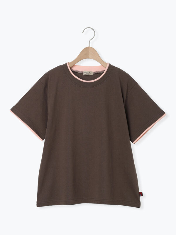 セール】 【USAコットン】レイヤード風Tシャツ（オフホワイト/ブラック