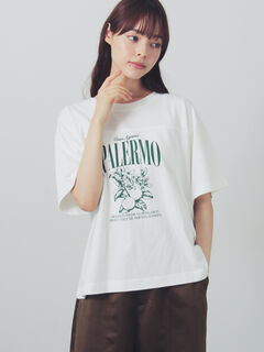 接触冷感】切り替えプリントTシャツ（オフホワイト/グレー