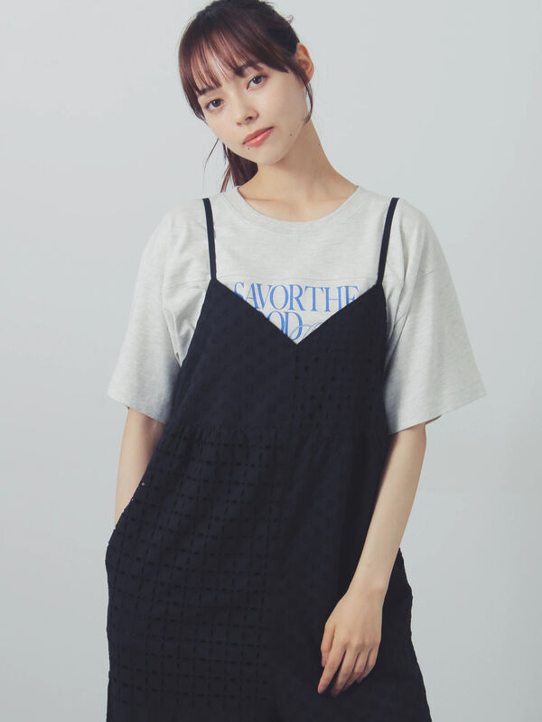 接触冷感】切り替えプリントTシャツ（オフホワイト/グレー