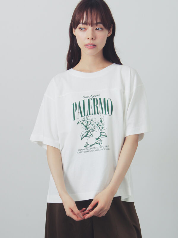 セール】 【接触冷感】切り替えプリントTシャツ（オフホワイト/グレー