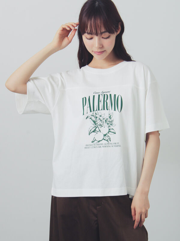 セール】 【接触冷感】切り替えプリントTシャツ（オフホワイト/グレー
