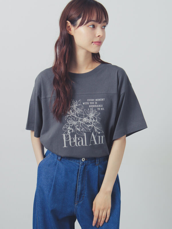 セール】 【接触冷感】切り替えプリントTシャツ（オフホワイト/グレー