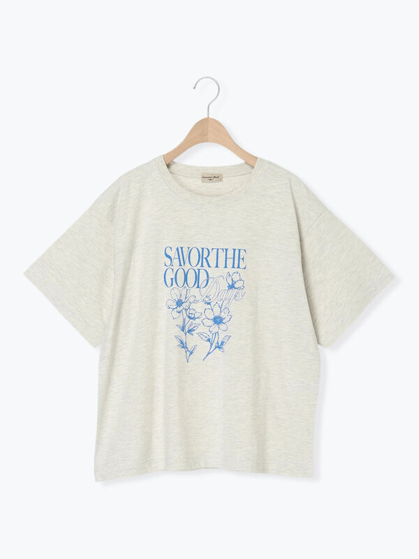 セール】 【接触冷感】切り替えプリントTシャツ（オフホワイト/グレー