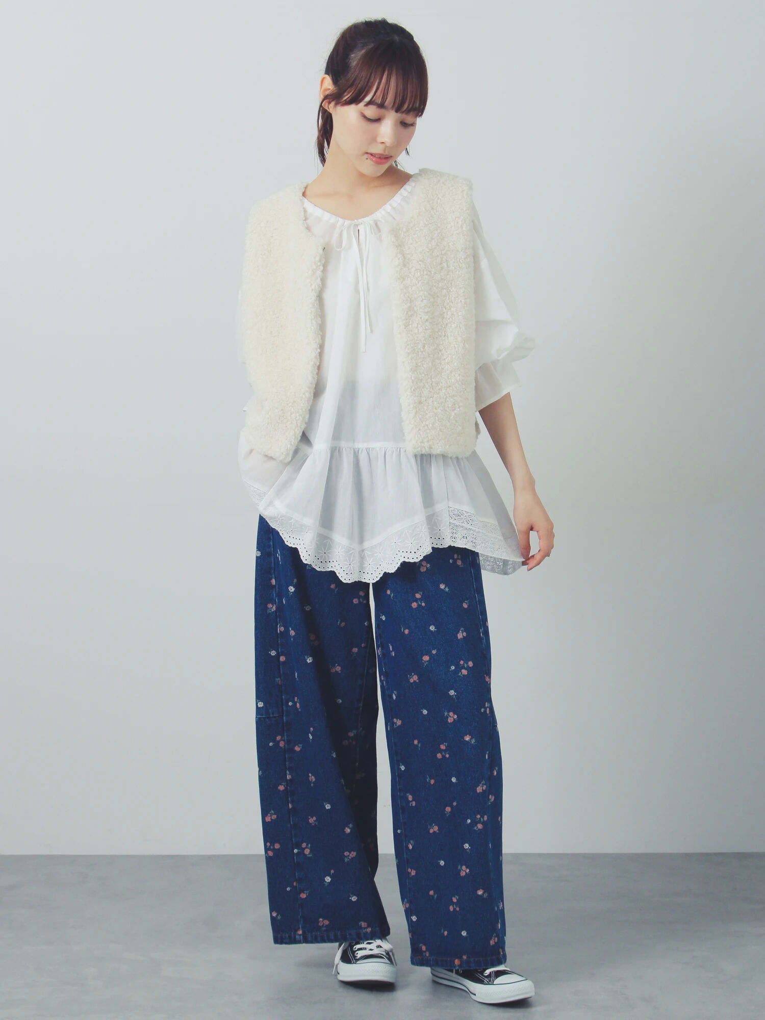 デニムワイドバレルパンツ〈WEB限定SS・XLサイズ〉（ピンク/キャメル