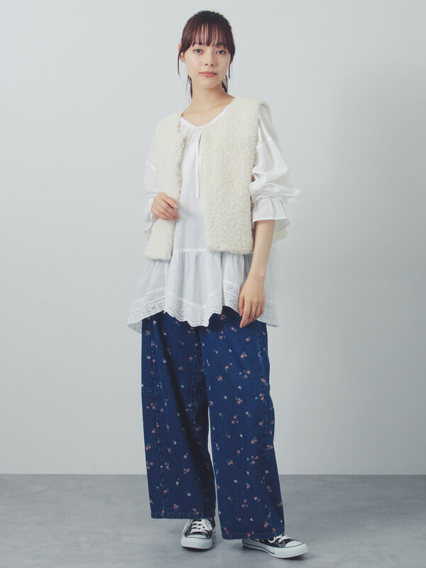 デニムワイドバレルパンツ〈WEB限定SS・XLサイズ〉（ピンク/キャメル