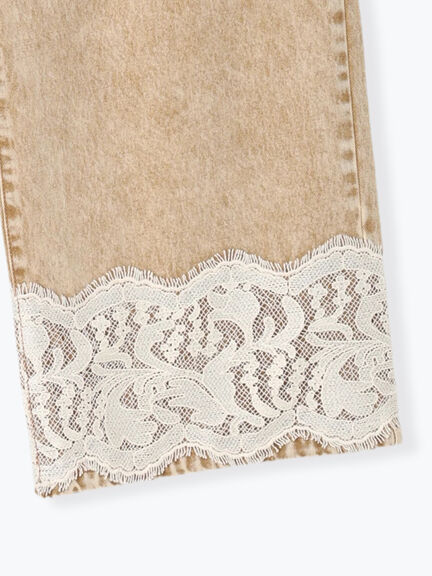 デニム裾レースワイドパンツ（キャメル/ブルー）｜Samansa Mos2（サマンサ モスモス）通販