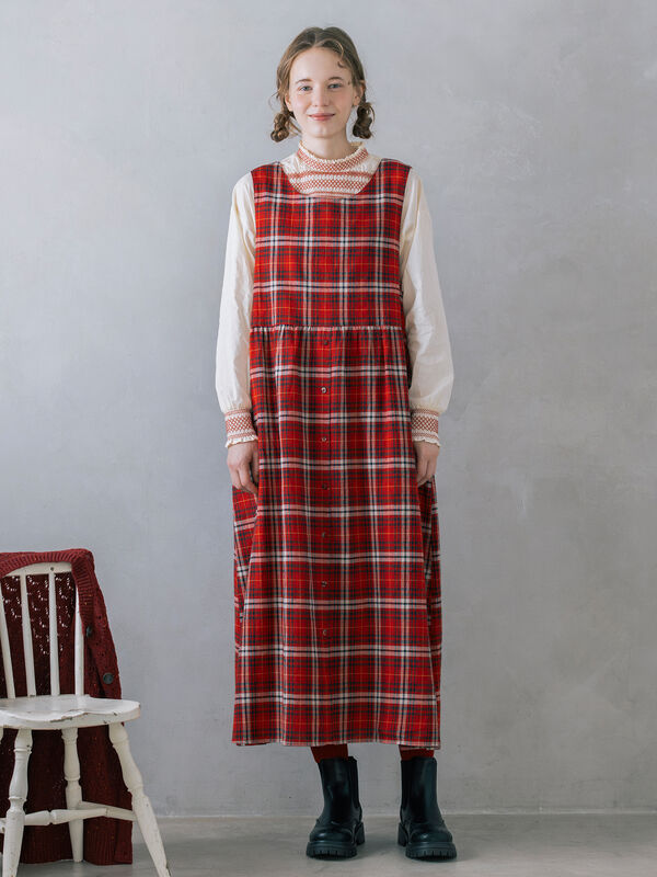 【Cross×Linen】ふんわり前後着ジャンスカ（チャコールグレー/レッド/ベージュ/キナリ）｜Samansa Mos2（サマンサ モスモス）通販
