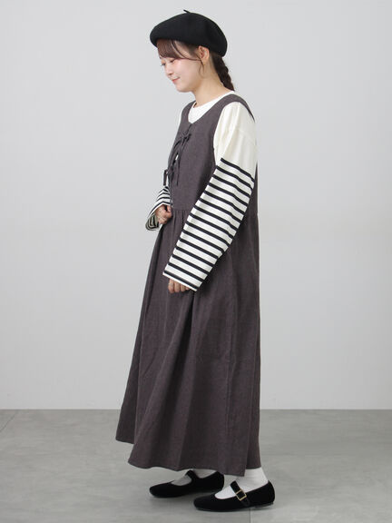 【Cross×Linen】ふんわり前後着ジャンスカ（チャコールグレー/レッド/ベージュ/キナリ）｜Samansa Mos2（サマンサ モスモス）通販