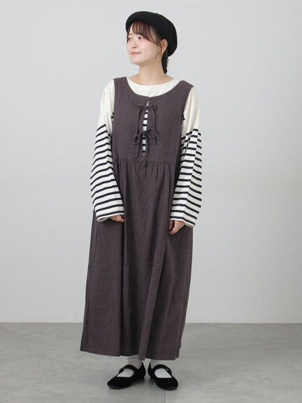【Cross×Linen】ふんわり前後着ジャンスカ（チャコールグレー/レッド/ベージュ/キナリ）｜Samansa Mos2（サマンサ モスモス）通販