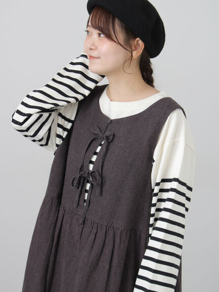 【Cross×Linen】ふんわり前後着ジャンスカ（チャコールグレー/レッド/ベージュ/キナリ）｜Samansa Mos2（サマンサ モスモス）通販