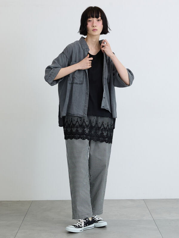 セール】 ◇【接触冷感】裾チュールチュニックTシャツ（オフホワイト