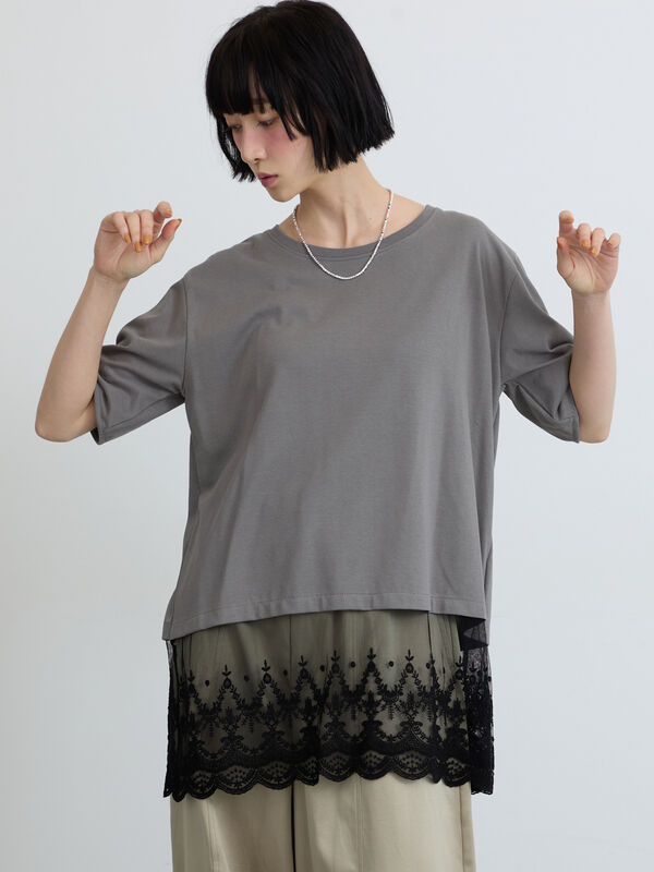 セール】 ◇【接触冷感】裾チュールチュニックTシャツ（オフホワイト