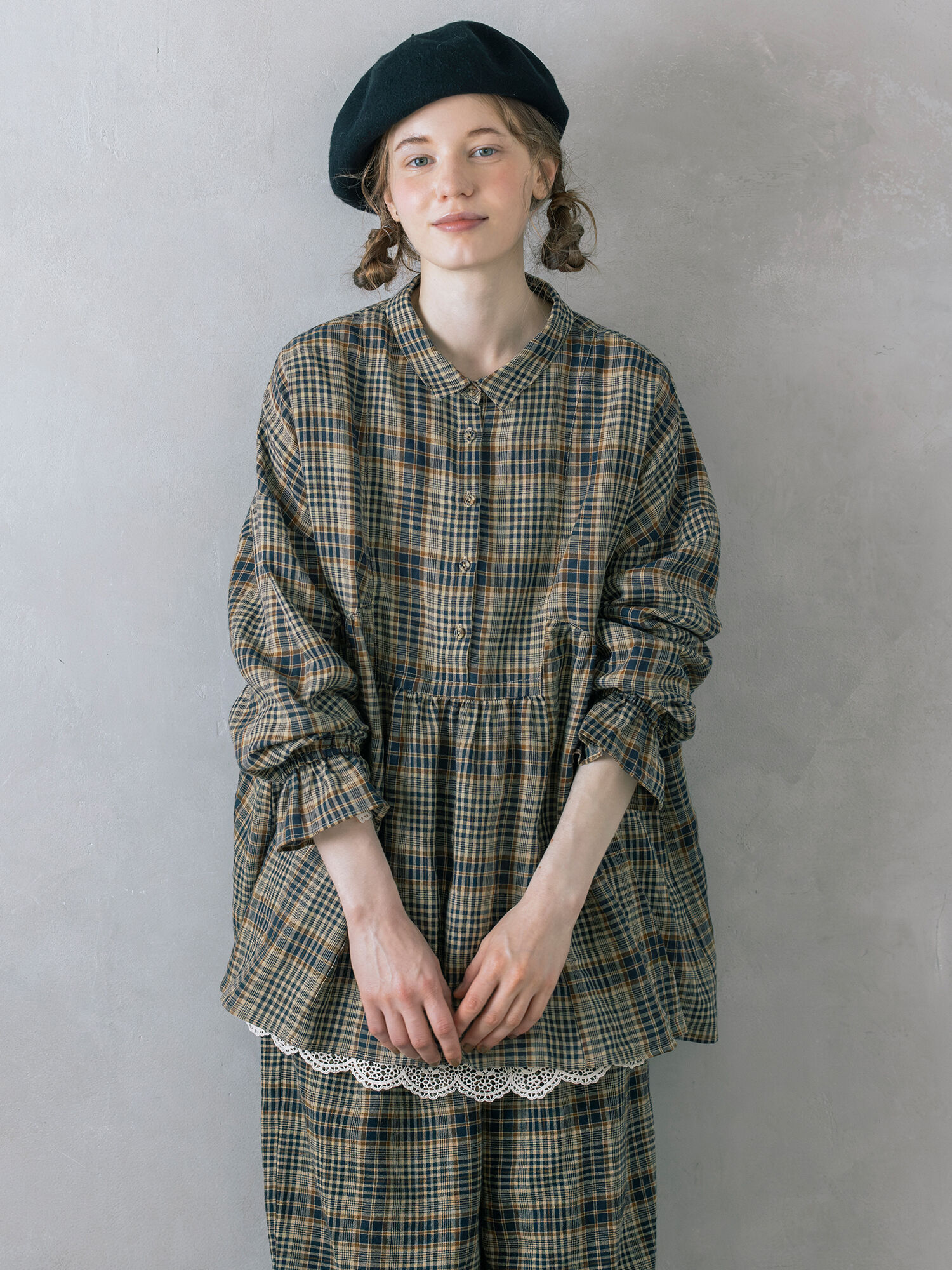 Cross×Linen】ふんわりチュニック（チャコールグレー/レッド/ベージュ