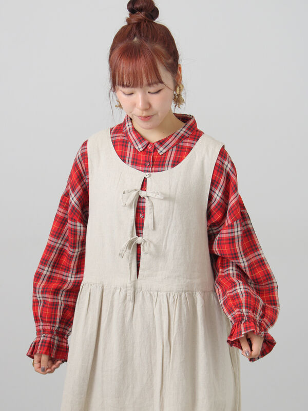 Cross×Linen】ふんわりチュニック（チャコールグレー/レッド/ベージュ