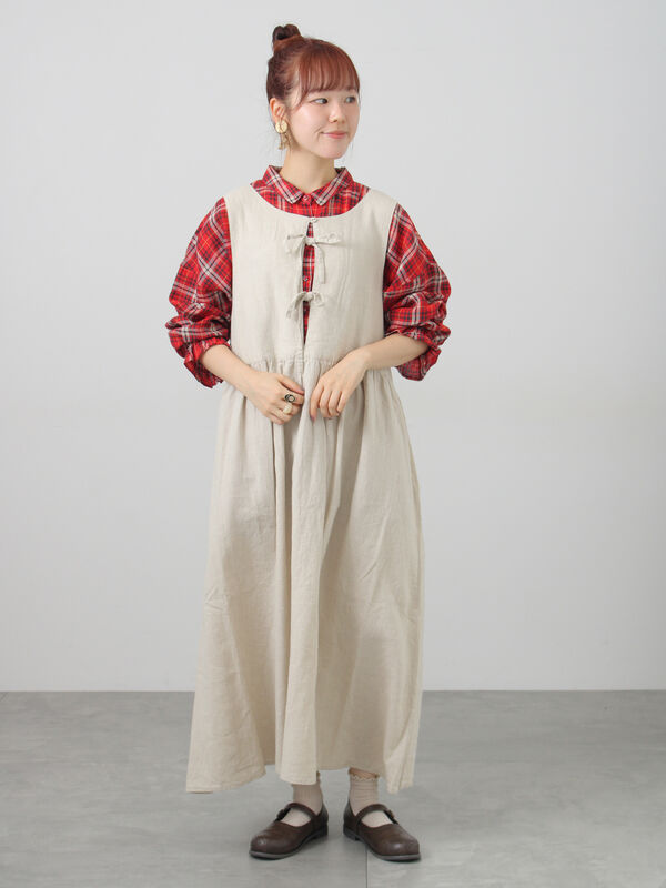 Cross×Linen】ふんわりチュニック（チャコールグレー/レッド/ベージュ