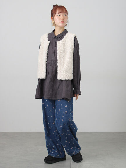 【Cross×Linen】ふんわりチュニック（チャコールグレー/レッド/ベージュ/キナリ）｜Samansa Mos2（サマンサ モスモス）通販