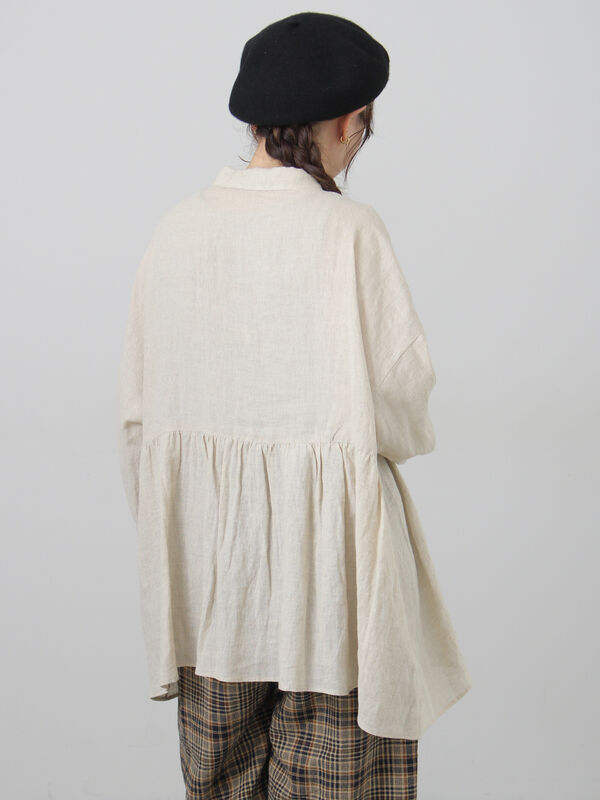 Cross×Linen】ふんわりチュニック（チャコールグレー/レッド/ベージュ