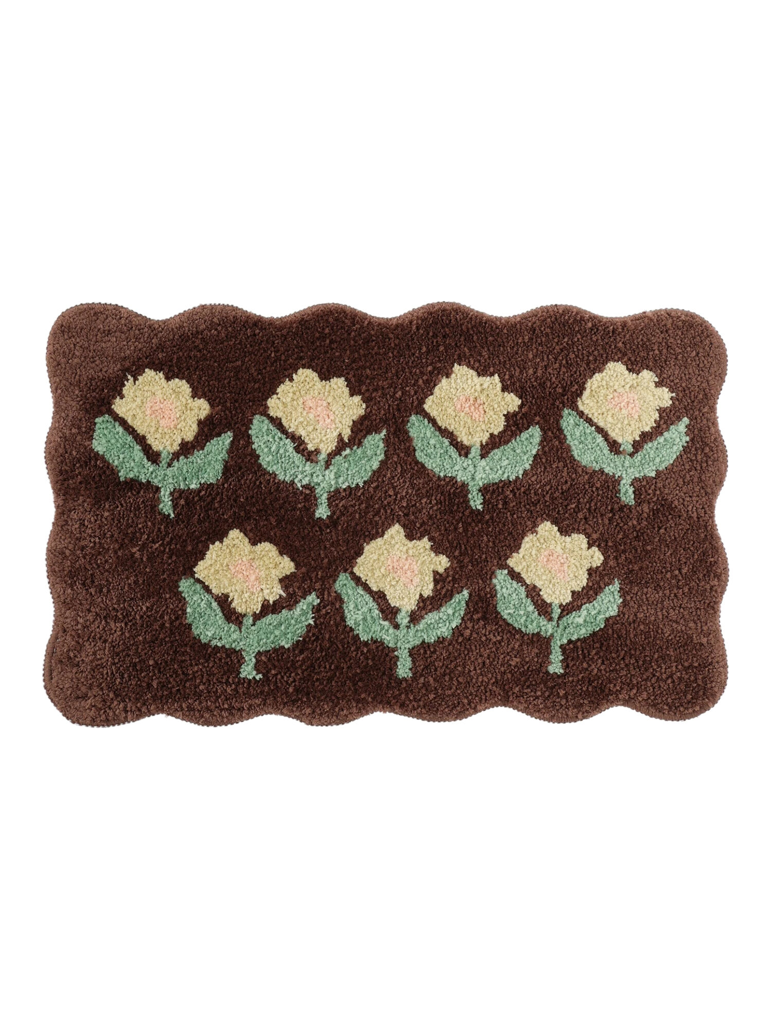 段通　ベージュ　モスグリーン花柄刺繍ラグ 約11pcm x 60cm 01_001.jpg