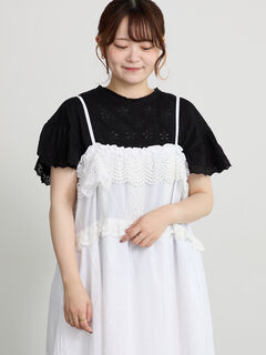 セール】 カットワーク刺繍レースカットソー（オフホワイト/ブラック