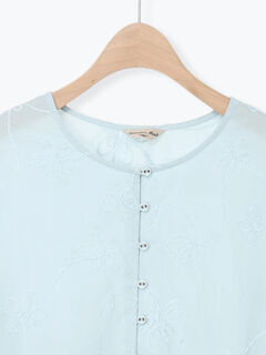 切替モール刺繍チュニックブラウス（オフホワイト/ブラック/ミント