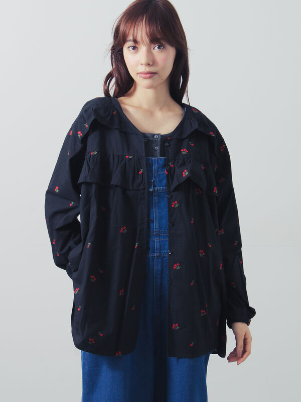 セール】 花刺繍チュニック（ブラック/ブラウン/キナリ/トップス