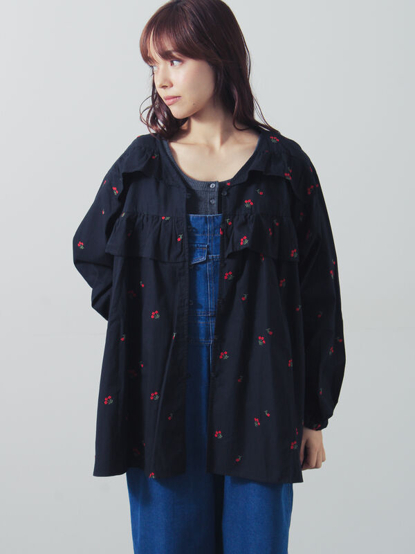 セール】 花刺繍チュニック（ブラック/ブラウン/キナリ/トップス