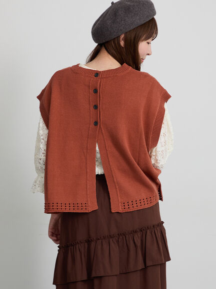 【天神店/EC限定】花刺繍ニットベスト（モカ/テラコッタ/キナリ）｜Samansa Mos2（サマンサ モスモス）通販