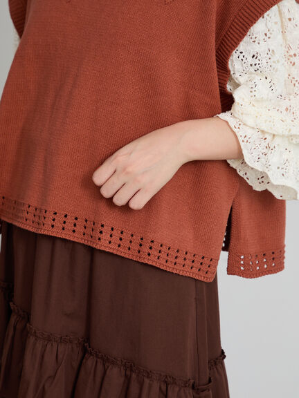 【天神店/EC限定】花刺繍ニットベスト（モカ/テラコッタ/キナリ）｜Samansa Mos2（サマンサ モスモス）通販