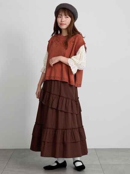【天神店/EC限定】花刺繍ニットベスト（モカ/テラコッタ/キナリ）｜Samansa Mos2（サマンサ モスモス）通販