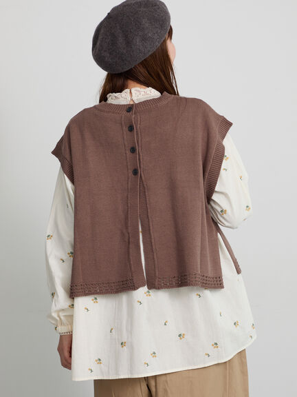【天神店/EC限定】花刺繍ニットベスト（モカ/テラコッタ/キナリ）｜Samansa Mos2（サマンサ モスモス）通販