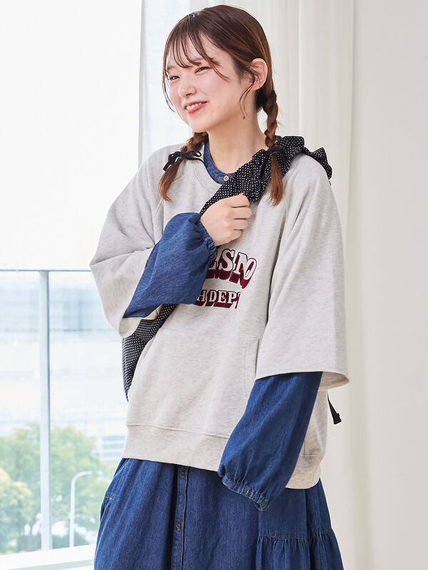 wagamama別注　MAATEE&SONS 26SS 半袖スウェット セール】 ミニ裏毛7分袖ロゴスウェット（グレー/ネイビー