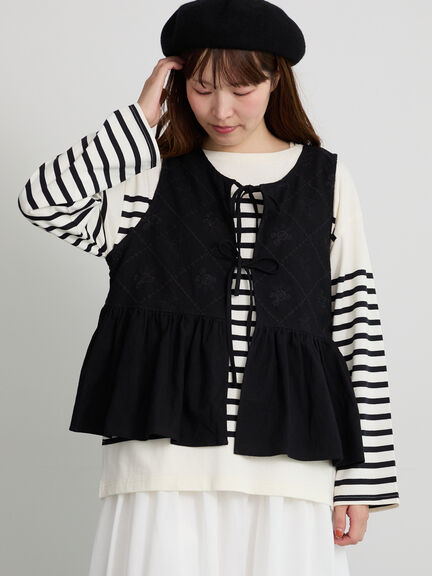 【松戸店/EC限定】レースカーテン刺繍前後着ベスト（ブラック/モカ/キナリ）｜Samansa Mos2（サマンサ モスモス）通販