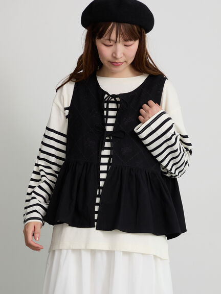 【松戸店/EC限定】レースカーテン刺繍前後着ベスト（ブラック/モカ/キナリ）｜Samansa Mos2（サマンサ モスモス）通販