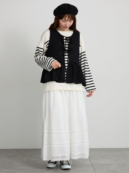 【松戸店/EC限定】レースカーテン刺繍前後着ベスト（ブラック/モカ/キナリ）｜Samansa Mos2（サマンサ モスモス）通販