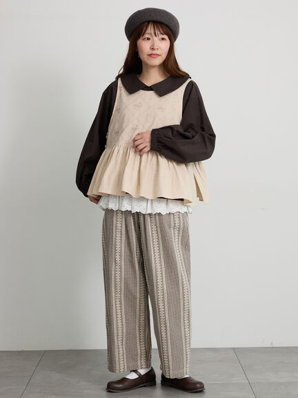 【松戸店/EC限定】レースカーテン刺繍前後着ベスト（ブラック/モカ/キナリ）｜Samansa Mos2（サマンサ モスモス）通販