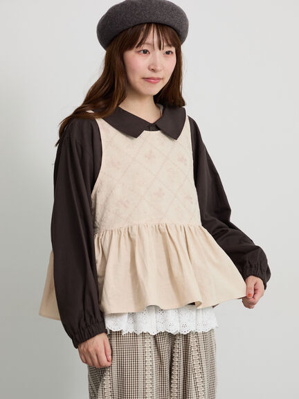 【松戸店/EC限定】レースカーテン刺繍前後着ベスト（ブラック/モカ/キナリ）｜Samansa Mos2（サマンサ モスモス）通販